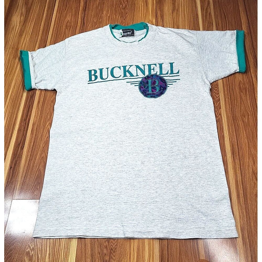 Vtg Bucknell Shirt Image Wear Tee Size Large Embroidered Roll Up Sleeves Double‎